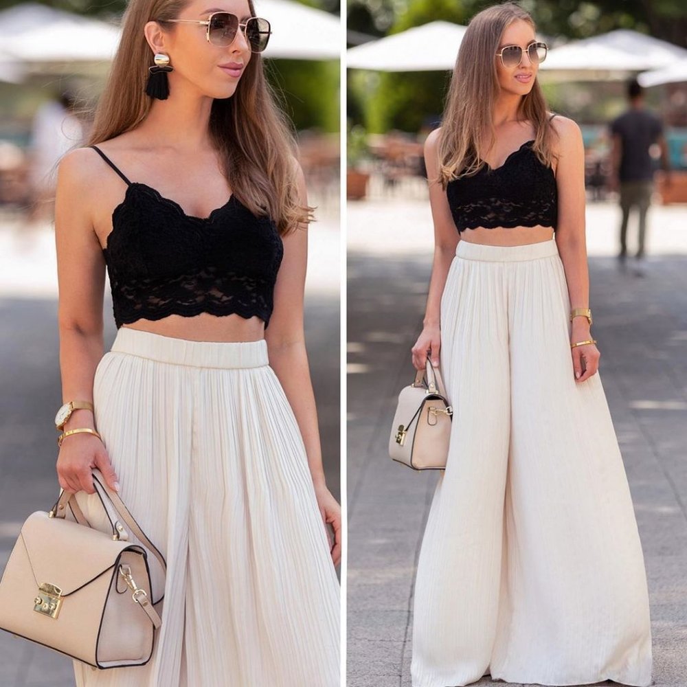 Zara Vanilla High Waist Pleated Palazzo Pants / Trouser NWOT